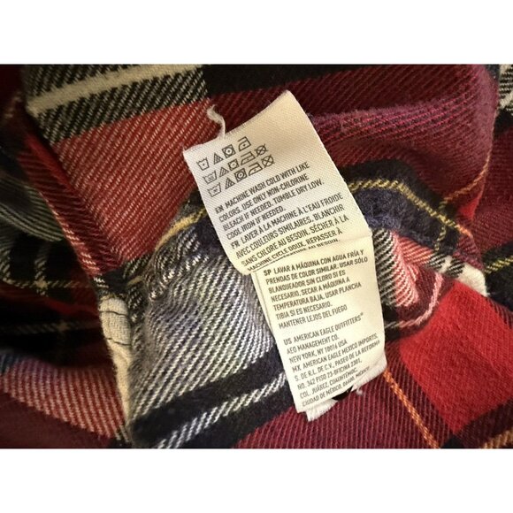 American Eagle Outfitters Mens XLT Cotton Red Blue Plaid Flannel Shirt Shacket - Picture 5 of 7